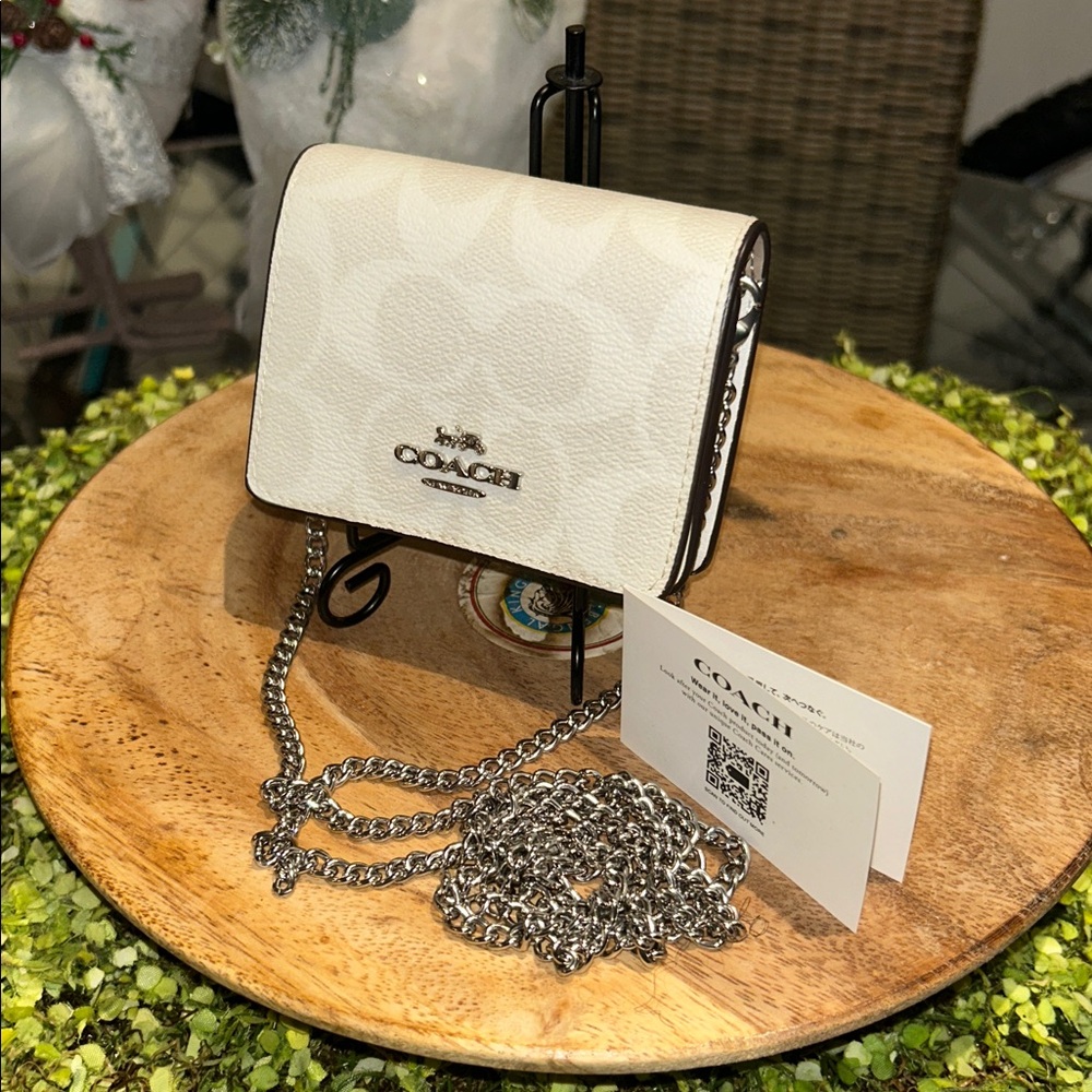 Coach Ivory Mini Crossbody Bag with Silver Chain 4” x 3” x 1” NWT - Picture 3 of 7